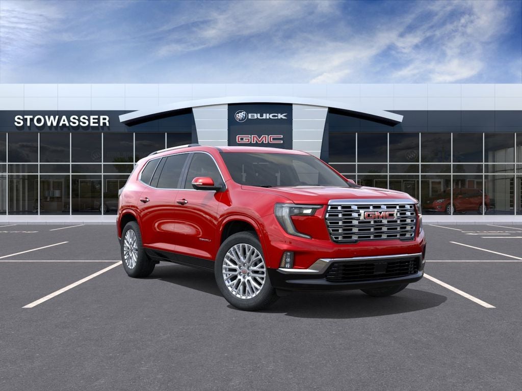 2026 GMC Acadia Denali in Volcanic Red Tintcoat — front three-quarter view